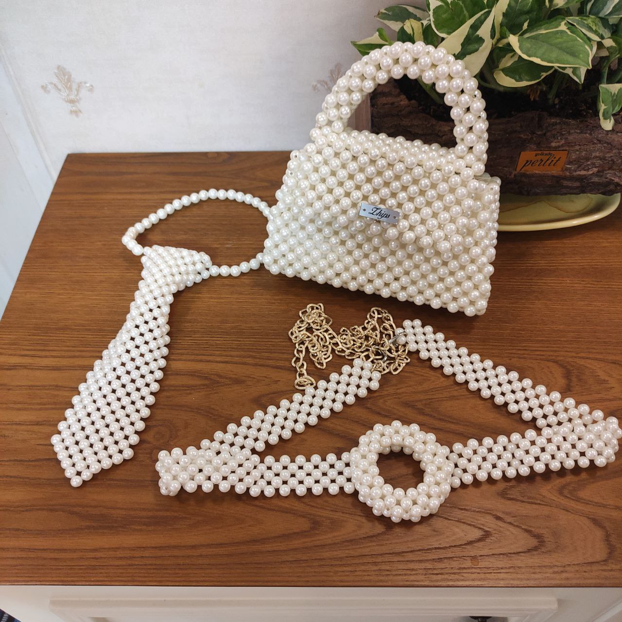 کیف مرواریدبافی ژیپس حجیم دسته کوتاه