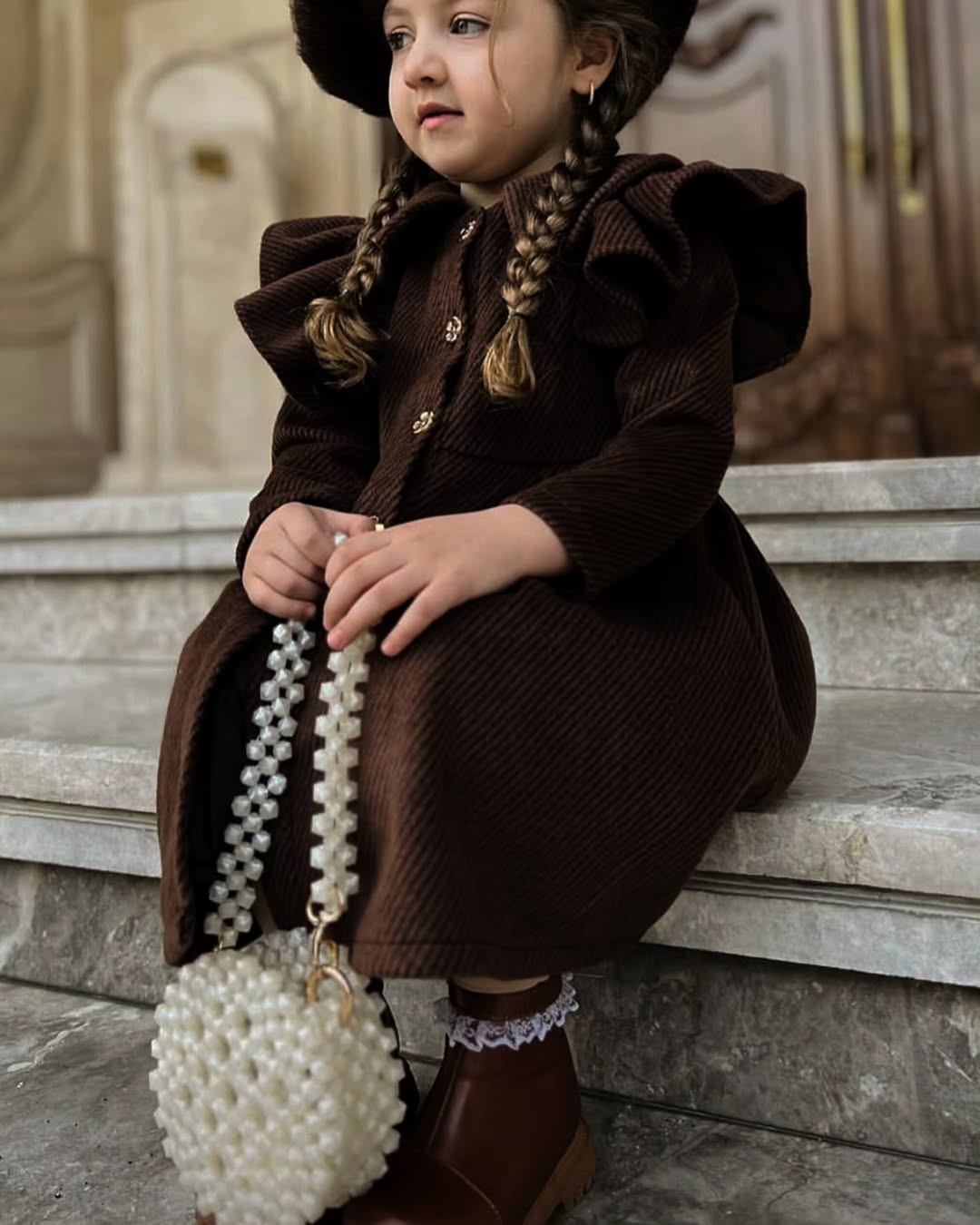 کیف گرد کودک صدفی مروارید بافی