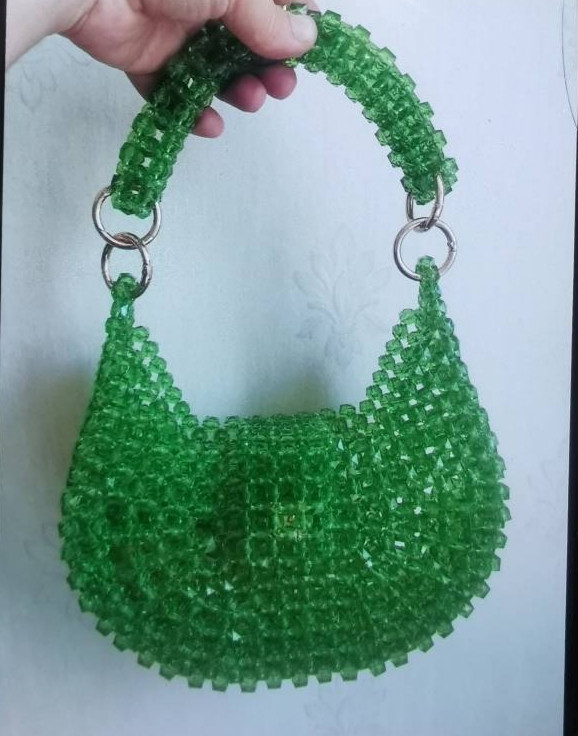 کیف مرواریدبافی مکعبی سبز